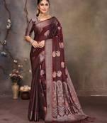 Wine satin banarasi design saree with woven design border