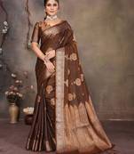 Copper satin banarasi design saree with woven design border