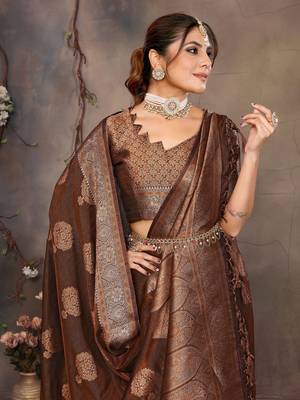 Copper satin banarasi design saree with woven design border 3