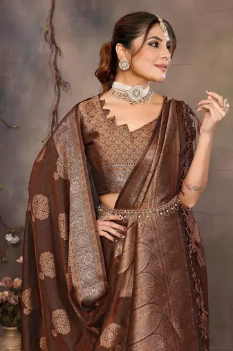 Copper satin banarasi design saree with woven design border