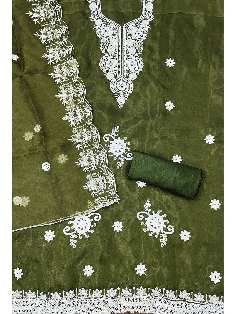 mahendi Floral embroidered organza suit set with lace detailing