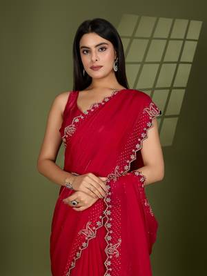 rani silk blend swaroski work saree with unstitched blouse 1