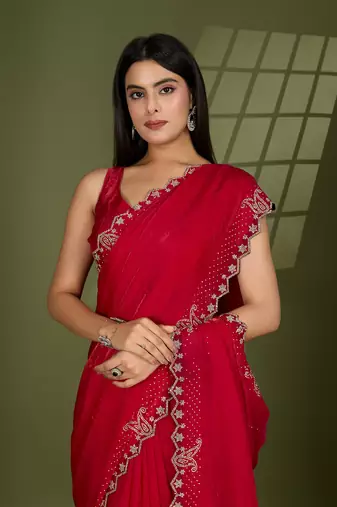 rani silk blend swaroski work saree with unstitched blouse