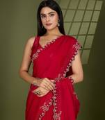 rani silk blend swaroski work saree with unstitched blouse