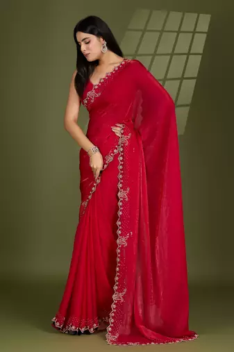 rani silk blend swaroski work saree with unstitched blouse
