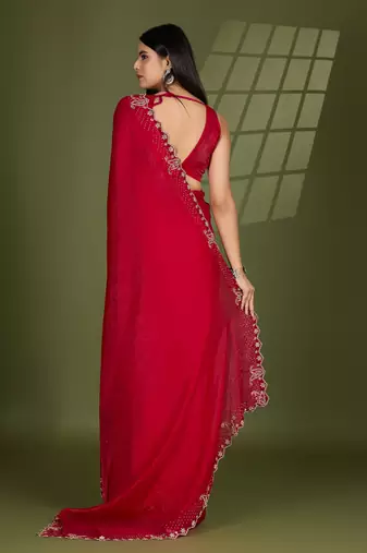 rani silk blend swaroski work saree with unstitched blouse
