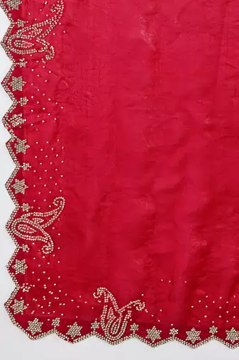 rani silk blend swaroski work saree with unstitched blouse