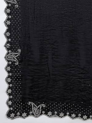 black silk blend swaroski work saree with unstitched blouse 4