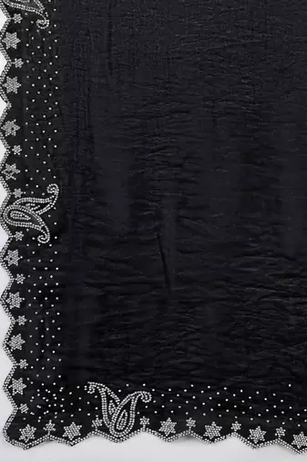black silk blend swaroski work saree with unstitched blouse