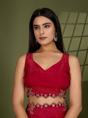 rani silk blend swaroski work saree with unstitched blouse 5