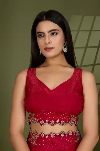 rani silk blend swaroski work saree with unstitched blouse