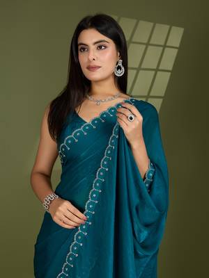rama silk blend swaroski work saree with unstitched blouse 1