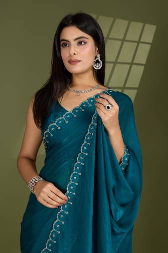 rama silk blend swaroski work saree with unstitched blouse