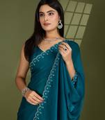 rama silk blend swaroski work saree with unstitched blouse
