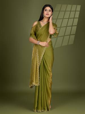 pista silk blend swaroski work saree with unstitched blouse 1