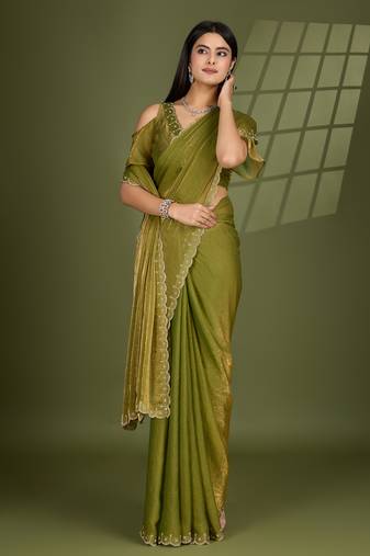 pista silk blend swaroski work saree with unstitched blouse