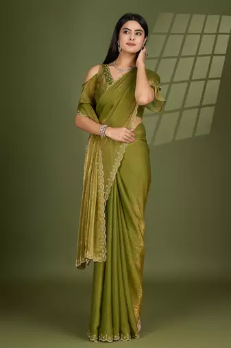 pista silk blend swaroski work saree with unstitched blouse