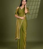 pista silk blend swaroski work saree with unstitched blouse