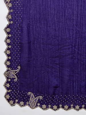 violet silk blend swaroski work saree with unstitched blouse 4
