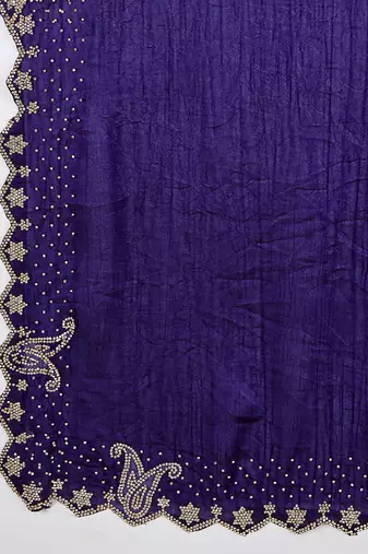 violet silk blend swaroski work saree with unstitched blouse