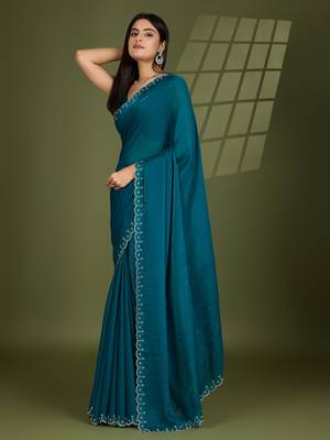 rama silk blend swaroski work saree with unstitched blouse 2