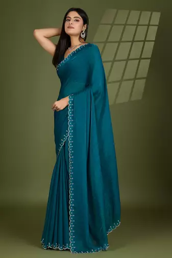 rama silk blend swaroski work saree with unstitched blouse