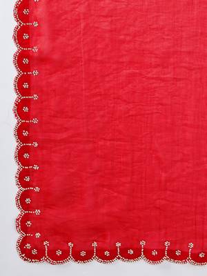 red silk blend swaroski work saree with unstitched blouse 4