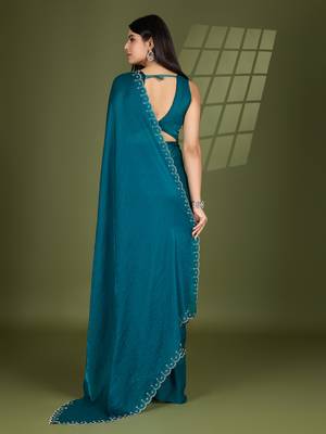 rama silk blend swaroski work saree with unstitched blouse 3