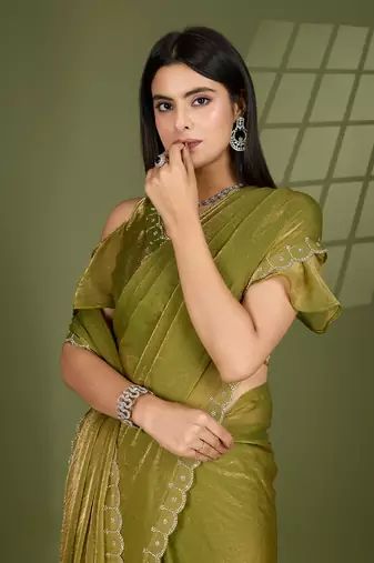 pista silk blend swaroski work saree with unstitched blouse
