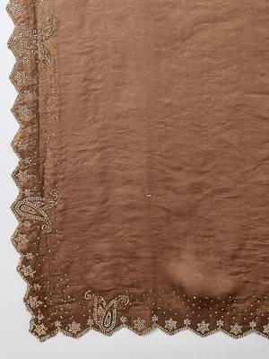 beige silk blend swaroski work saree with unstitched blouse 4