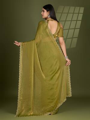 pista silk blend swaroski work saree with unstitched blouse 3