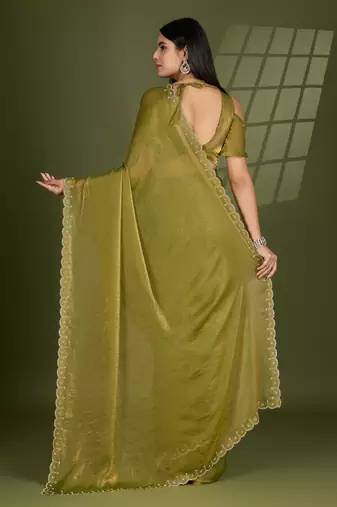 pista silk blend swaroski work saree with unstitched blouse