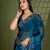 teal silk blend swaroski work saree with unstitched blouse