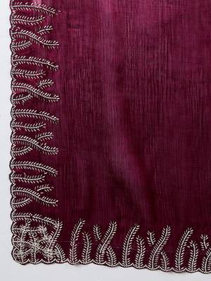 wine silk blend swaroski work saree with unstitched blouse 4