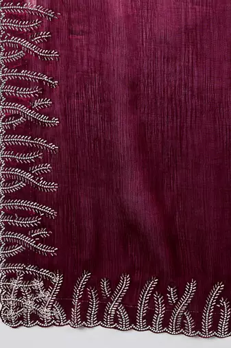wine silk blend swaroski work saree with unstitched blouse