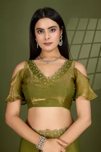 pista silk blend swaroski work saree with unstitched blouse