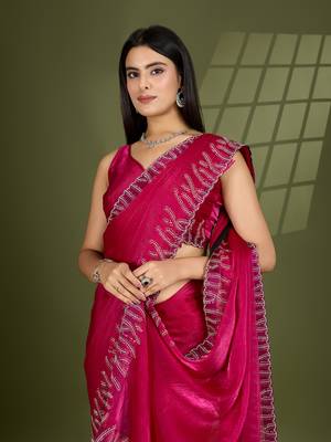 rani silk blend swaroski work saree with unstitched blouse 1