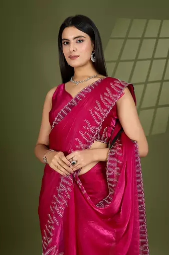 rani silk blend swaroski work saree with unstitched blouse