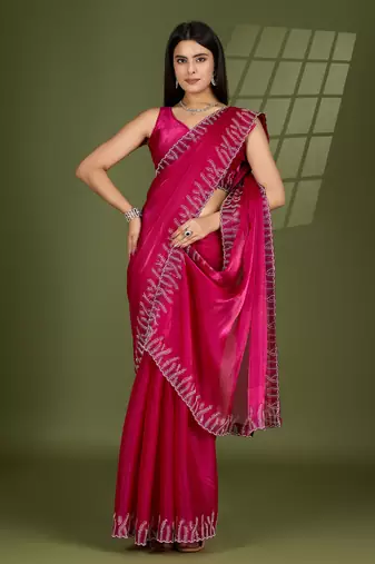 rani silk blend swaroski work saree with unstitched blouse