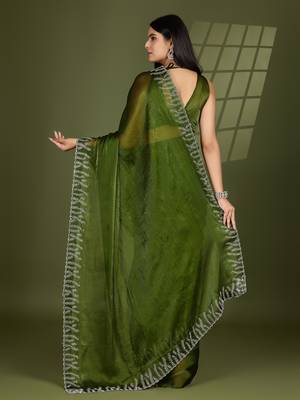green silk blend swaroski work saree with unstitched blouse 3
