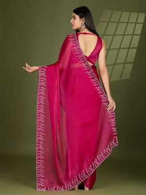 rani silk blend swaroski work saree with unstitched blouse 3
