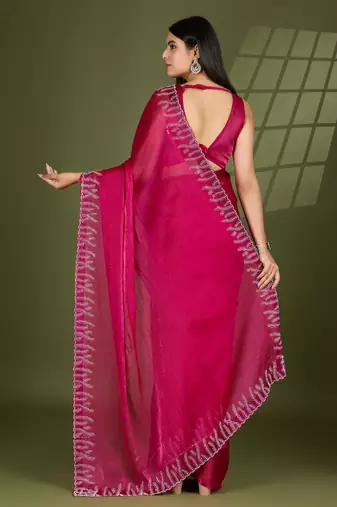 rani silk blend swaroski work saree with unstitched blouse