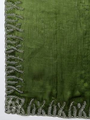 green silk blend swaroski work saree with unstitched blouse 4