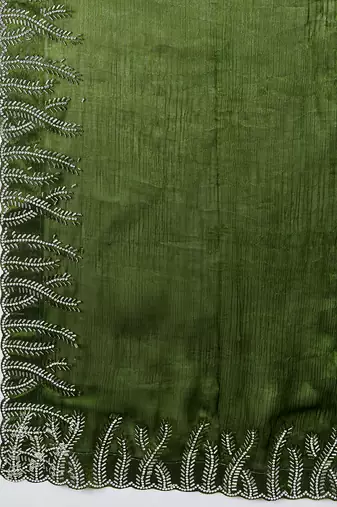 green silk blend swaroski work saree with unstitched blouse