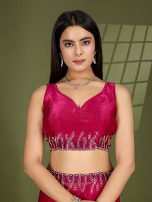 rani silk blend swaroski work saree with unstitched blouse 5