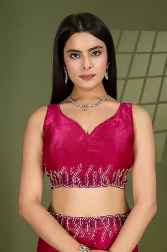rani silk blend swaroski work saree with unstitched blouse