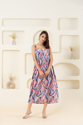 White sleeveless cotton printed sweet heart dress