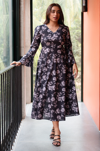 Black printed floral dress