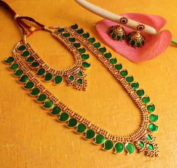  Awesome Gold Plated Kerala Style Mango Palakka Haar Set  1