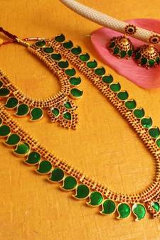  Awesome Gold Plated Kerala Style Mango Palakka Haar Set 